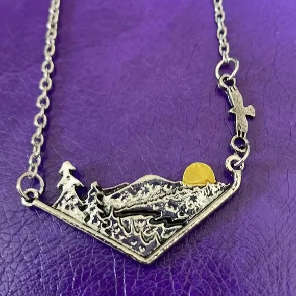 New 3D Mountain Range Eagle Artisan Southwestern Sterling Silver Forest Necklace - Picture 15 of 17